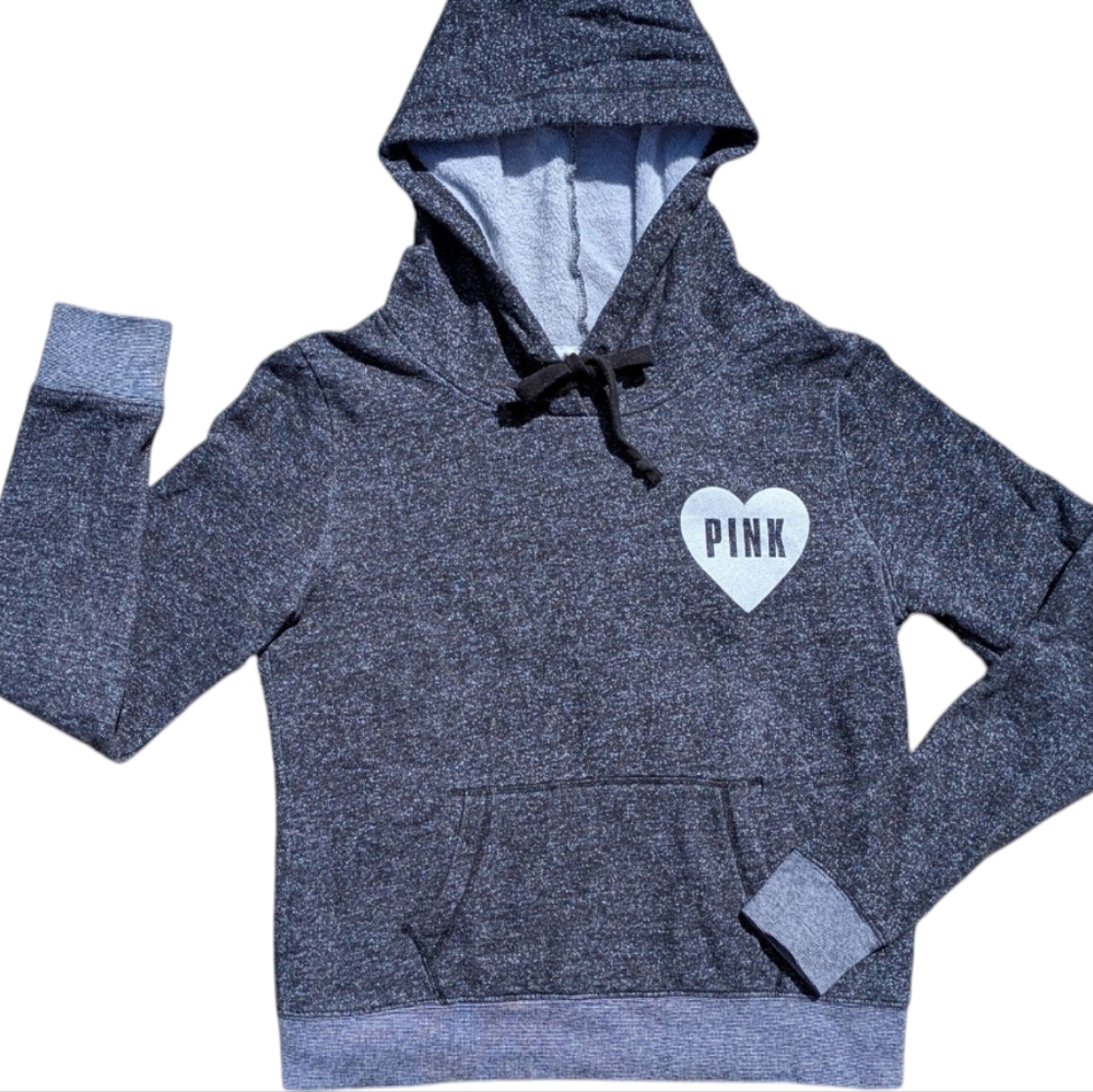PINK Victoria's Secret Heathered Charcoal Gray Heart Logo Hoodie Women's S